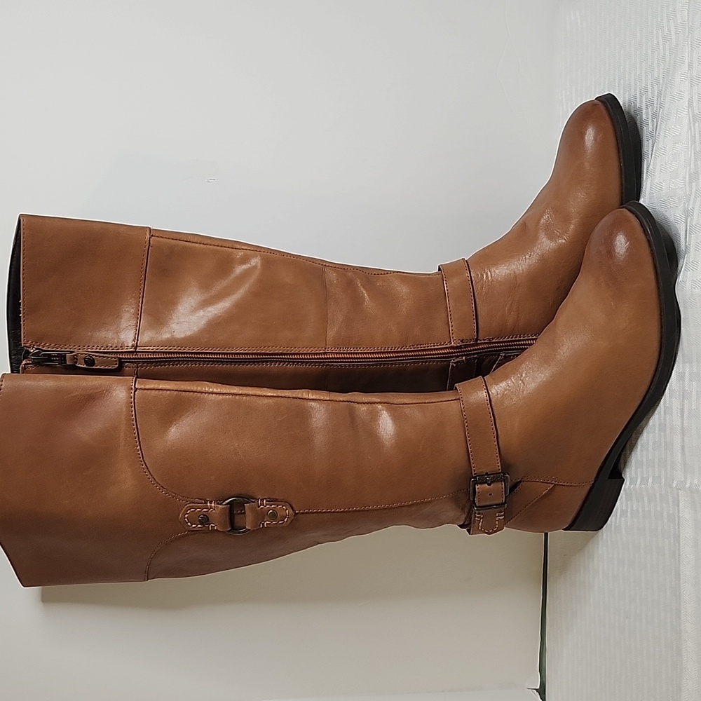 Sperry Brown Leather Tall Boots Buckle Accents NEW - Picture 1 of 14